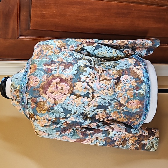 VINTAGE BAXIS & BAXIS BLAZER BEADED PASTEL COLORS BROWN BLUE TAN PINK S SMALL - Picture 8 of 10